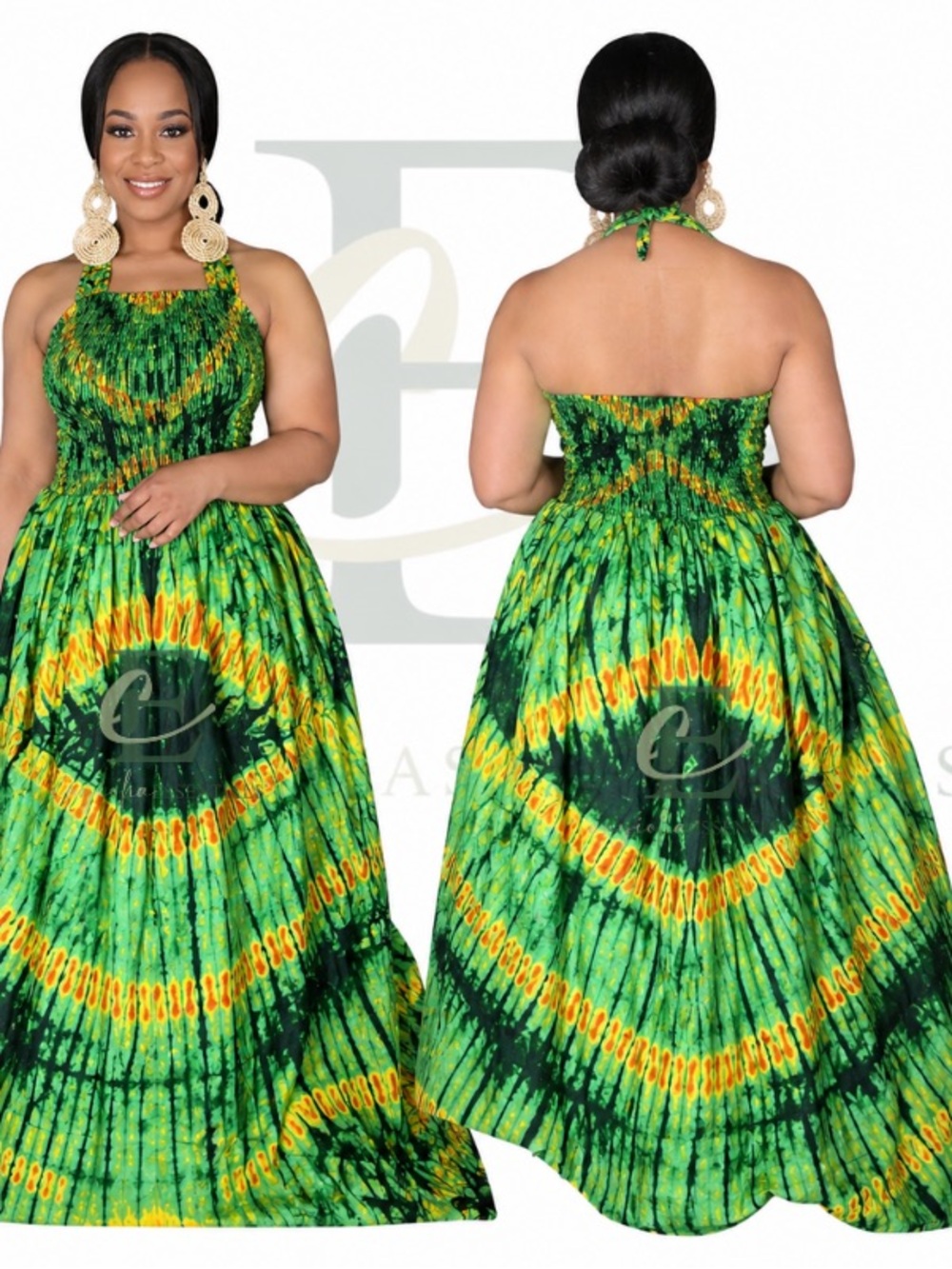 Boho Green Tie-Dye Halter Long Maxi Dress